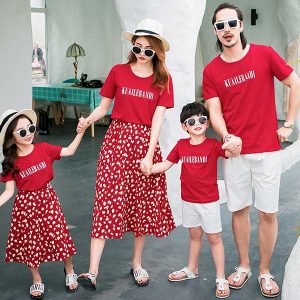 Áo gia đình mùa hè màu đỏ nổi bật GF1805003