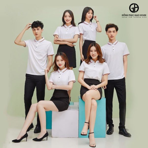 Đồng phục công ty YBOME màu trắng cổ phối sọc GUC1980030