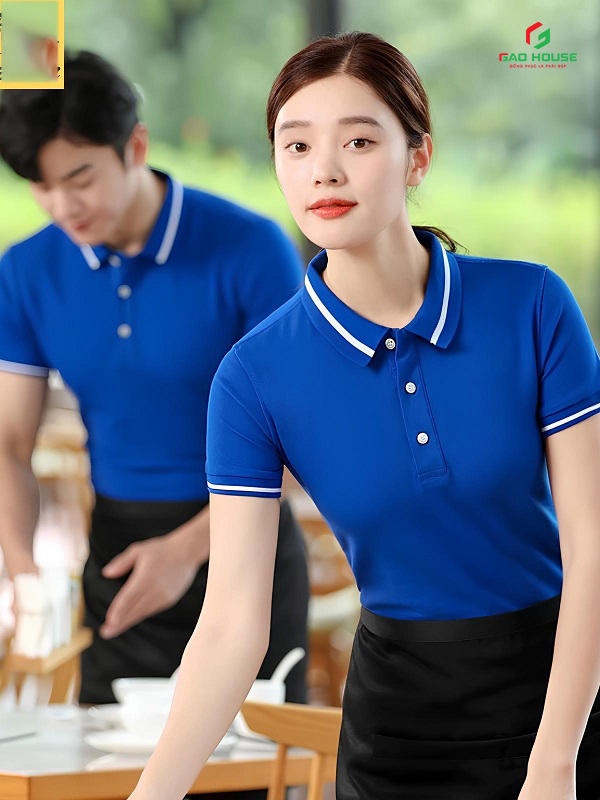 áo polo đồng phục nhà hàng màu xanh dương