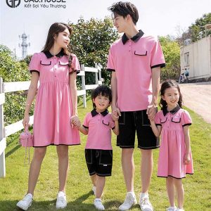Áo váy gia đình công chúa màu hồng line đen GF1990140