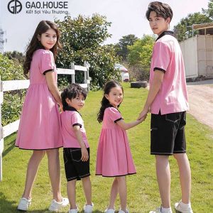 Áo váy gia đình công chúa màu hồng line đen GF1990140