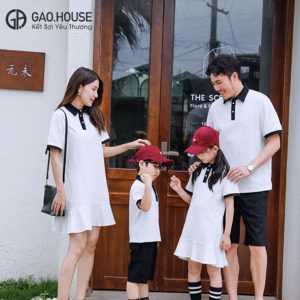 Áo váy gia đình polo màu trắng phối cổ đen Gạo House GF1870110
