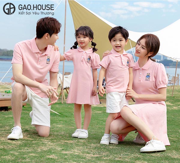 Áo váy đồng phục gia đình màu hồng đẹp
