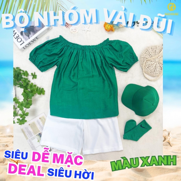 Set đũi trễ vai màu xanh lá