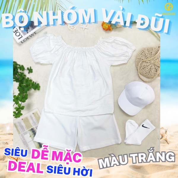 Set đũi trễ vai màu trắng