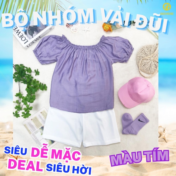 Set đũi trễ vai màu tím
