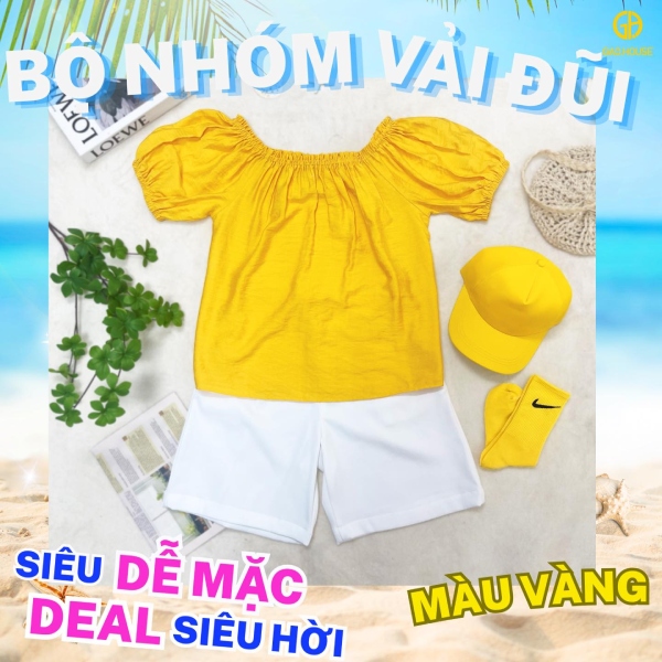 Set đũi trễ vai màu vàng
