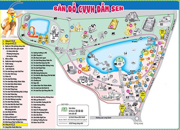 Bản đồ các khu vui chơi tại Đầm Sen