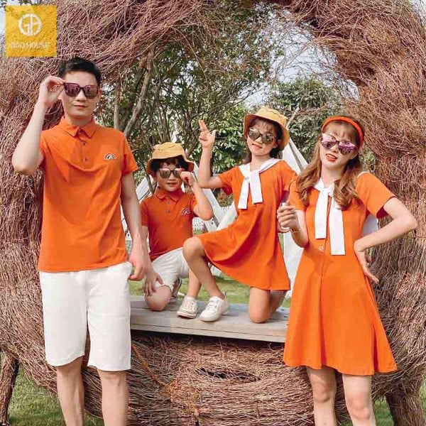 áo váy gia đình màu cam
