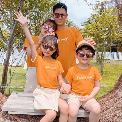 Áo phông gia đình 4 người màu cam