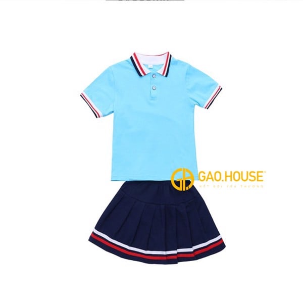 Đồng phục học sinh tiểu học màu xanh dương váy nữ 