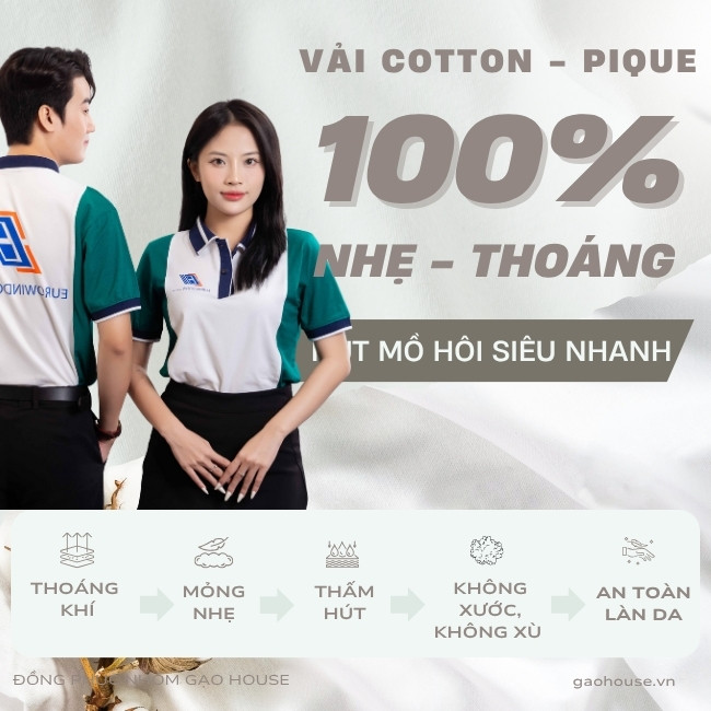 Vải may áo công ty màu xanh la