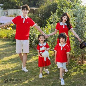 Áo váy đồng phục gia đình tone đỏ dáng xòe