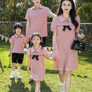 Áo váy đồng phục gia đình hồng ưu nhã