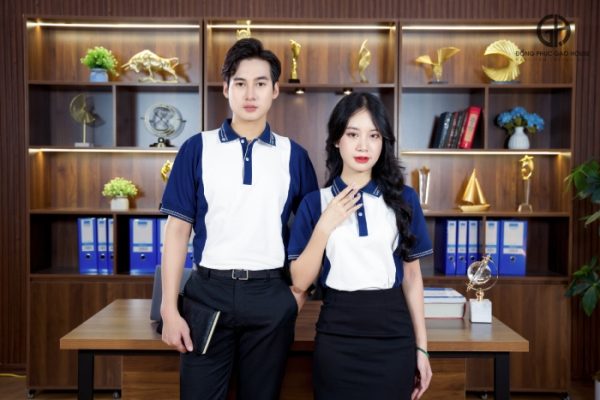 Đồng phục công ty màu trắng phối sườn tím nổi bật - Hình ảnh 4