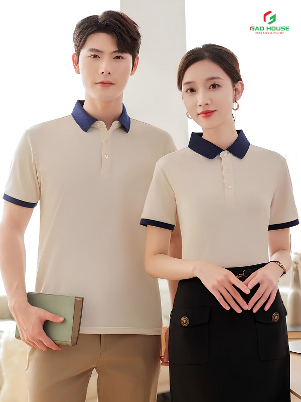 đồng phục nhà hàng màu be phối xanh than