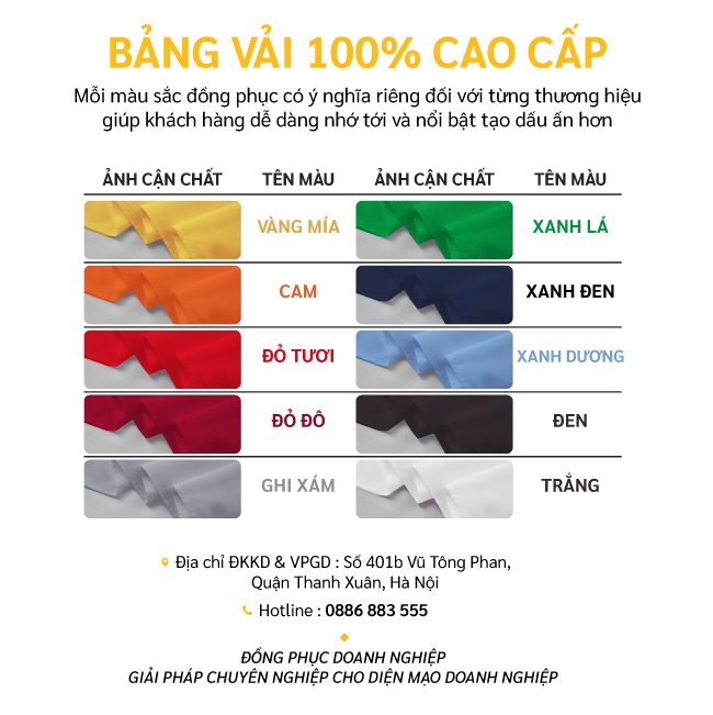 Bảng màu vải đồng phục doanh nghiệp Gạo House