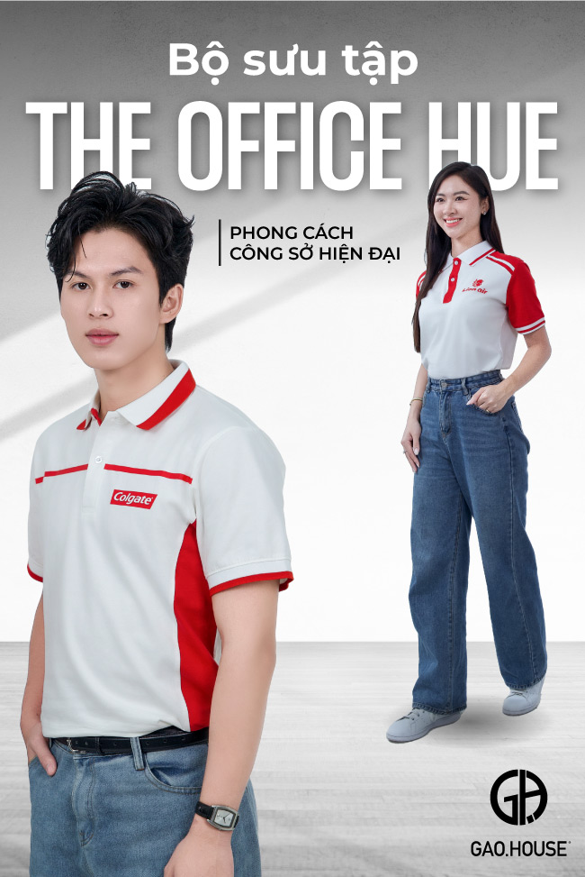 In đồng phục công ty màu đỏ trắng