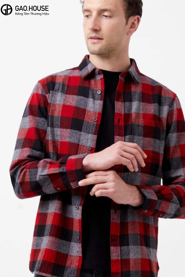 áo sơ mi vải Flannel đen đỏ