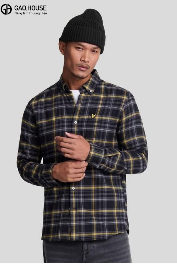 áo sơ mi vải flannel đen