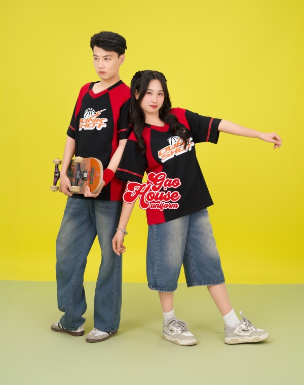 áo đồng phục lớp line up đỏ phối đen