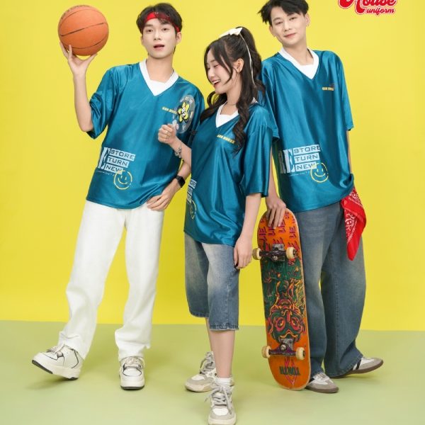 áo đồng phục lớp xanh bóng phối trắng