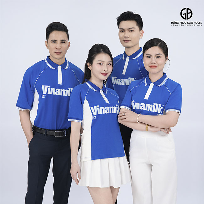 áo công ty vinamilk màu xanh line trắng