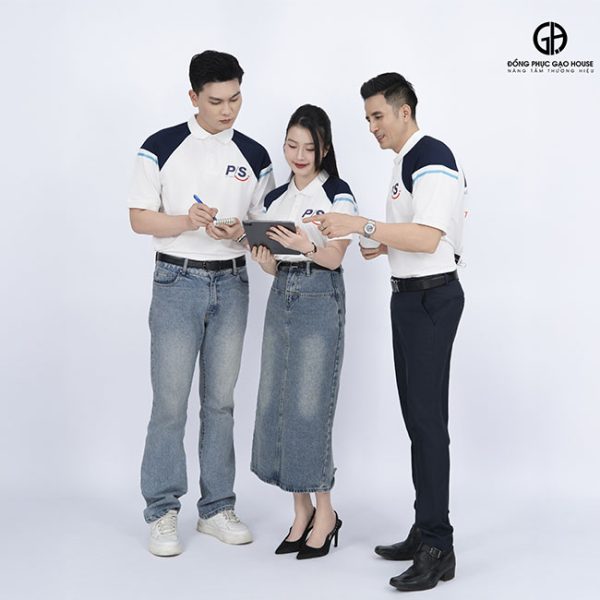 áo phông công ty màu trắng có cổ