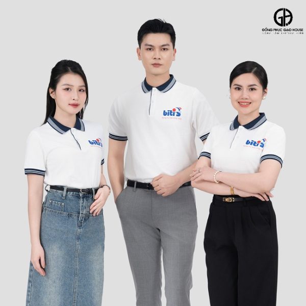 Áo Thun Đồng Phục Công Ty Biti's Màu Trắng Line Xanh Đen