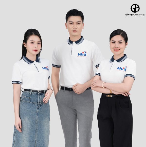 Áo Thun Đồng Phục Công Ty Biti's Màu Trắng Line Xanh Đen