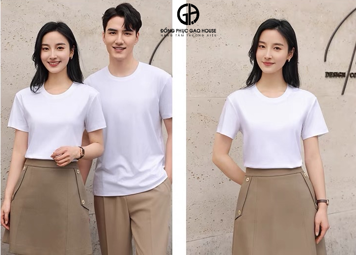 Áo thun đồng phục công ty cổ tròn màu trắng