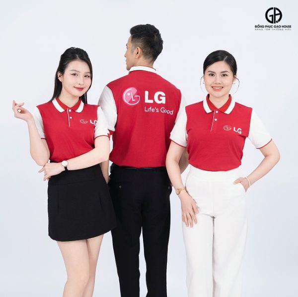 Áo Đồng Phục Công Ty LG Màu Đỏ Đan Xen Sắc Trắng - Hình ảnh 6