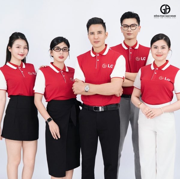 Áo Đồng Phục Công Ty LG Màu Đỏ Đan Xen Sắc Trắng - Hình ảnh 4