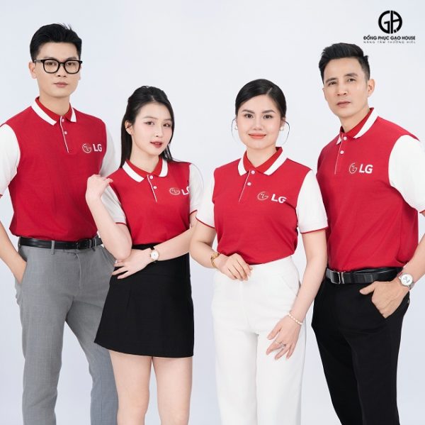 Áo Đồng Phục Công Ty LG Màu Đỏ Đan Xen Sắc Trắng - Hình ảnh 3