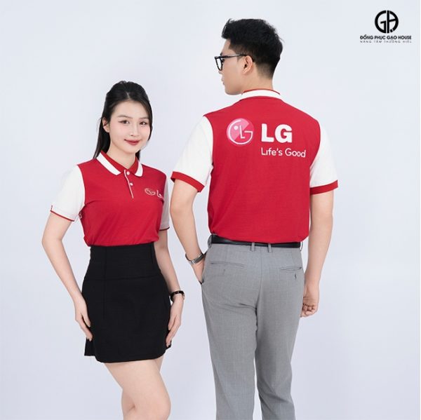 Áo Đồng Phục Công Ty LG Màu Đỏ Đan Xen Sắc Trắng - Hình ảnh 2