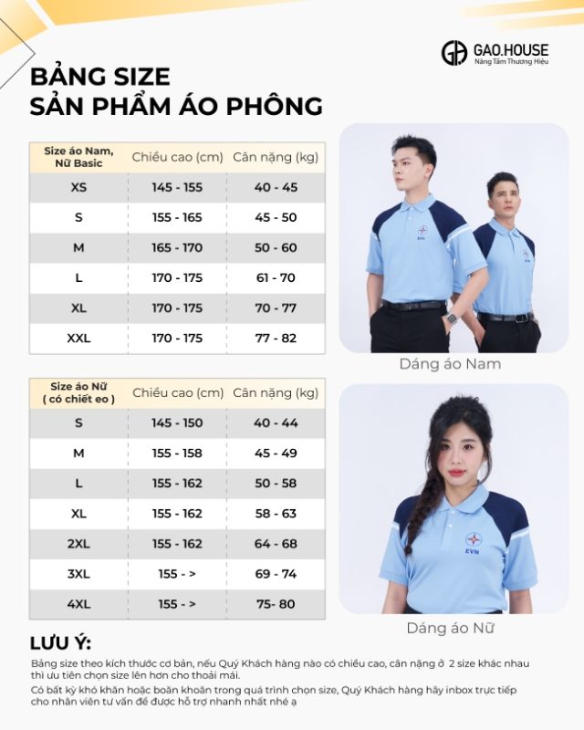 Bảng size chi tiết doanh nghiệp EVN