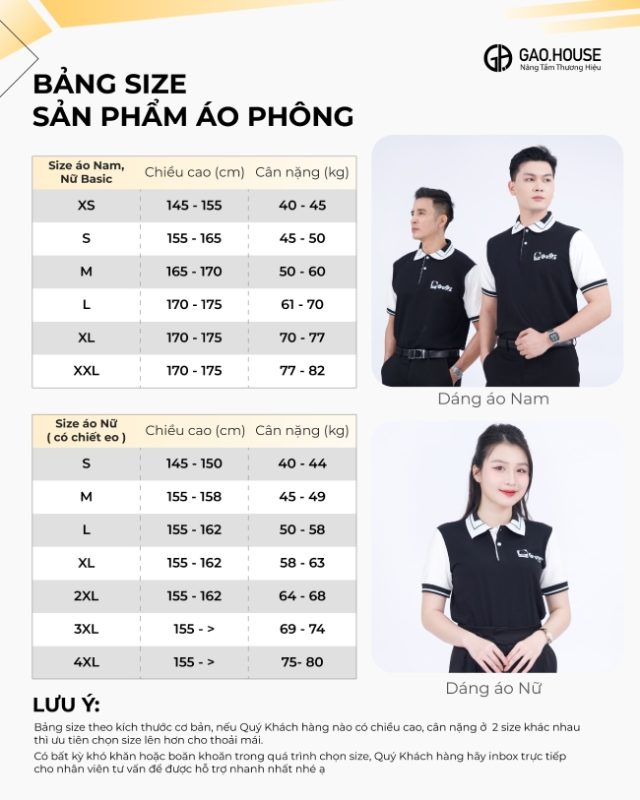 Bảng size chi tiết doanh nghiệp Gogi