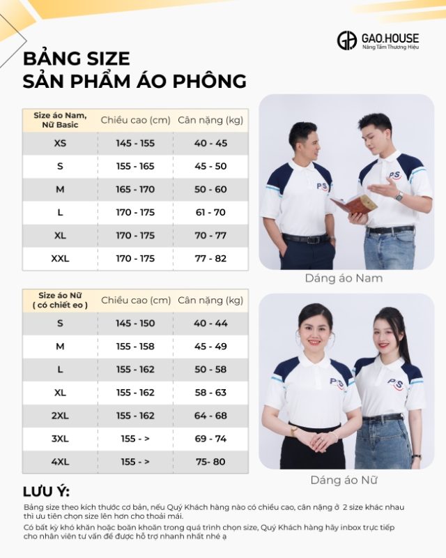 Bảng size chi tiết doanh nghiệp PS