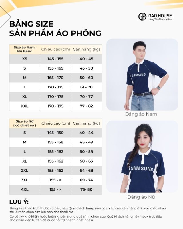 Bảng size chi tiết doanh nghiệp Samsung