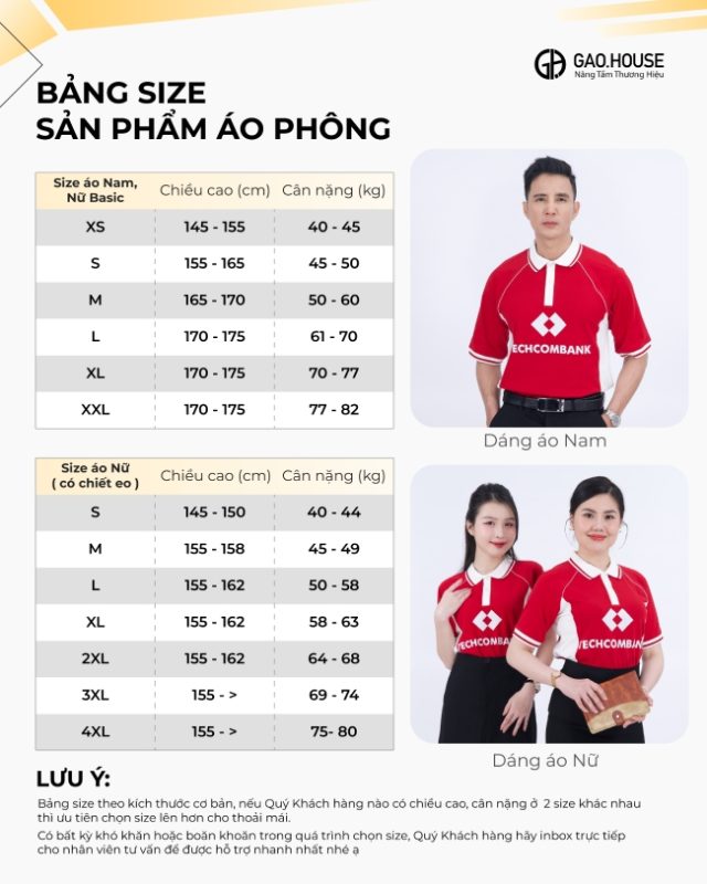Bảng size chi tiết doanh nghiệp Techcombank