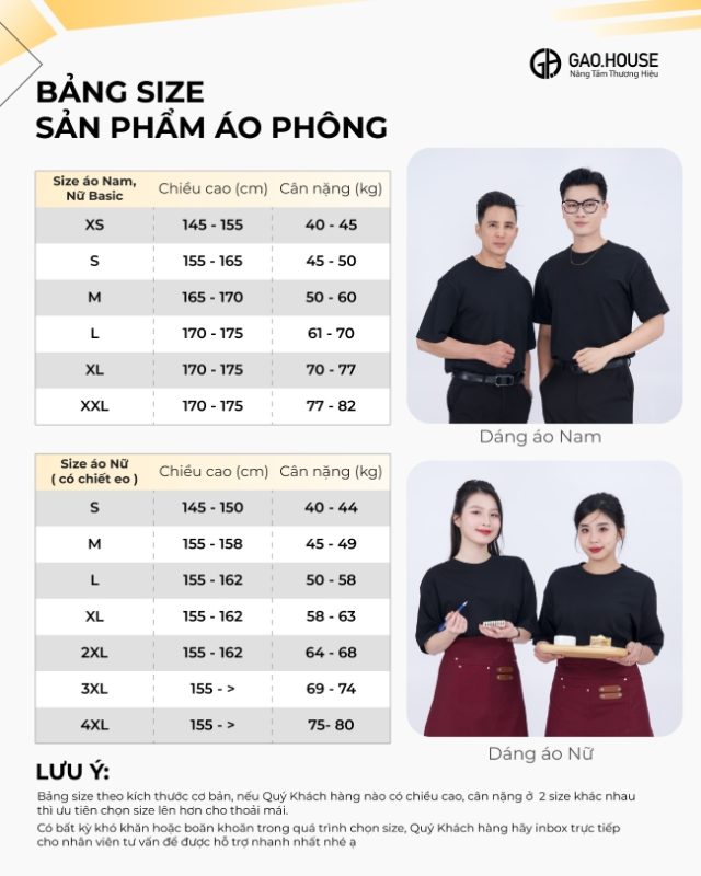 Bảng size chi tiết doanh nghiệp thun trơn đen
