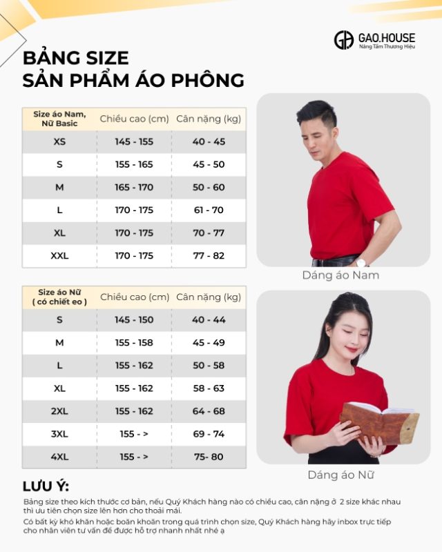 Bảng size chi tiết doanh nghiệp thun trơn đỏ