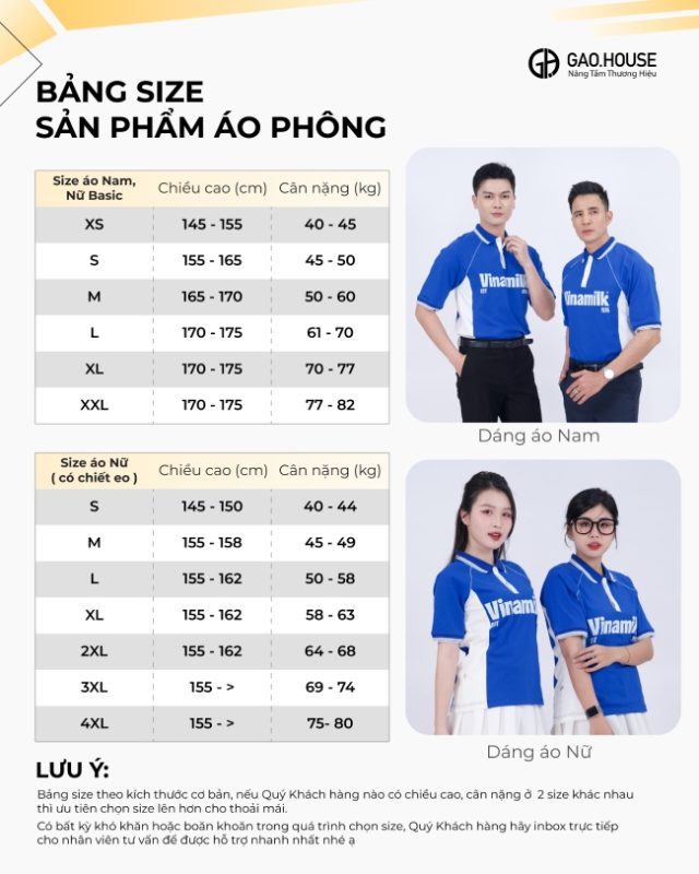 Bảng size chi tiết doanh nghiệp Vinamilk