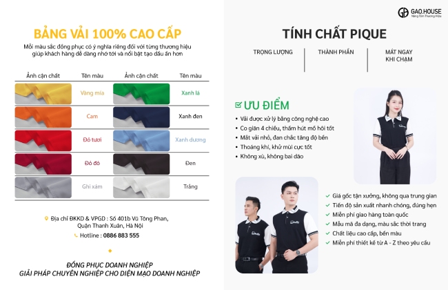 Bảng vải chi tiết đồng phục doanh nghiệp Gogi
