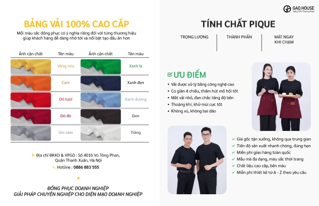 Bảng vải chi tiết đồng phục doanh nghiệp thun đen