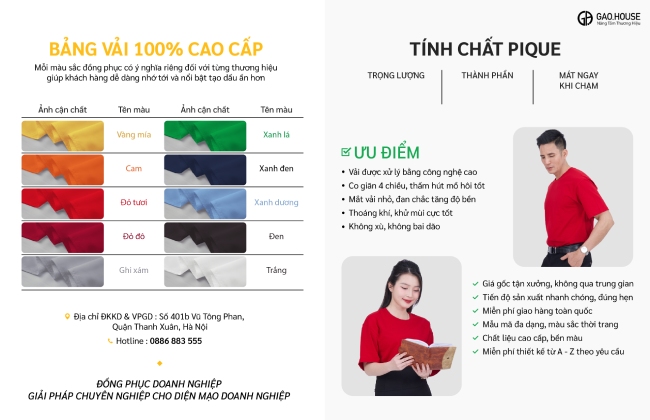Bảng vải chi tiết đồng phục doanh nghiệp thun đỏ