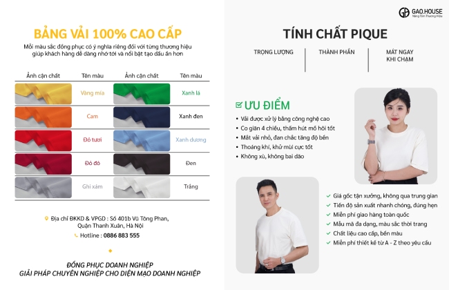 Bảng vải chi tiết đồng phục doanh nghiệp thun trắng