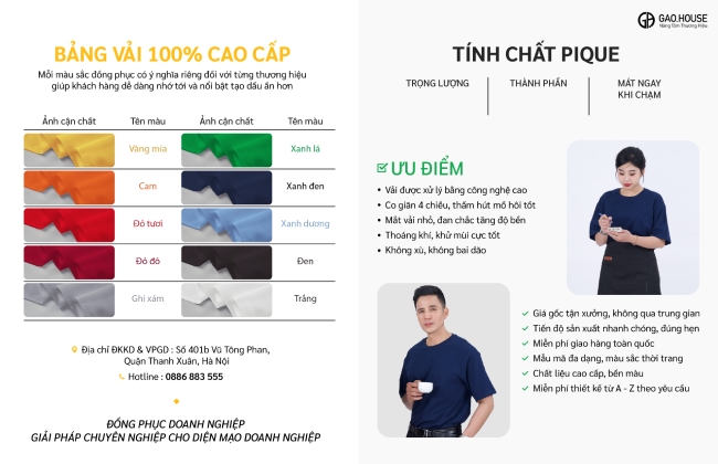 Bảng vải chi tiết đồng phục doanh nghiệp thun xanh