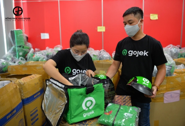 vải cotton may đồng phục gojek