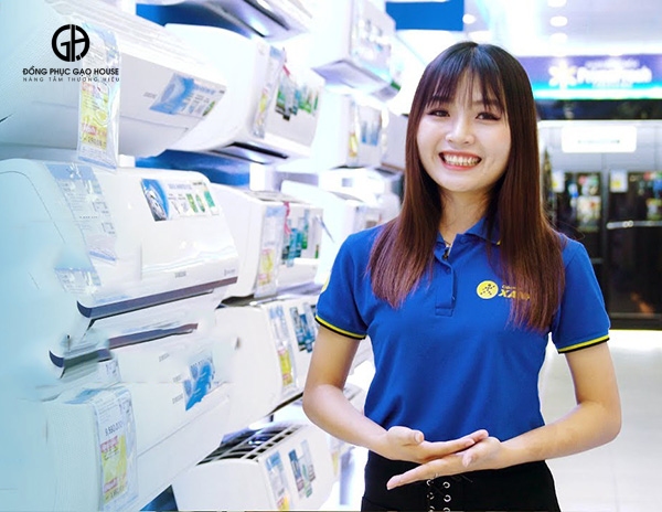 vải poly may đồng phục điện máy xanh